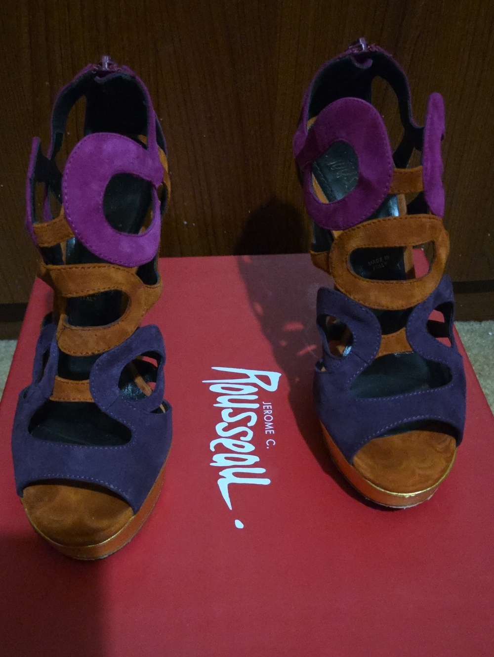 Jerome C. Rousseau Purple and Brown Suede Cutout Platform Heels